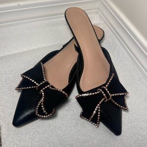 Elegant Black Slip-On (Strap removed) Women's Shoes with Bow Detail